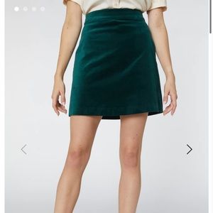 Green velvet A-line skirt